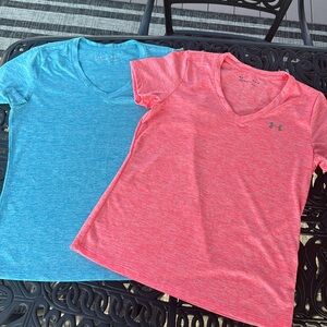 Under Armour Women's Short Sleeve Tees - Coral and Teal